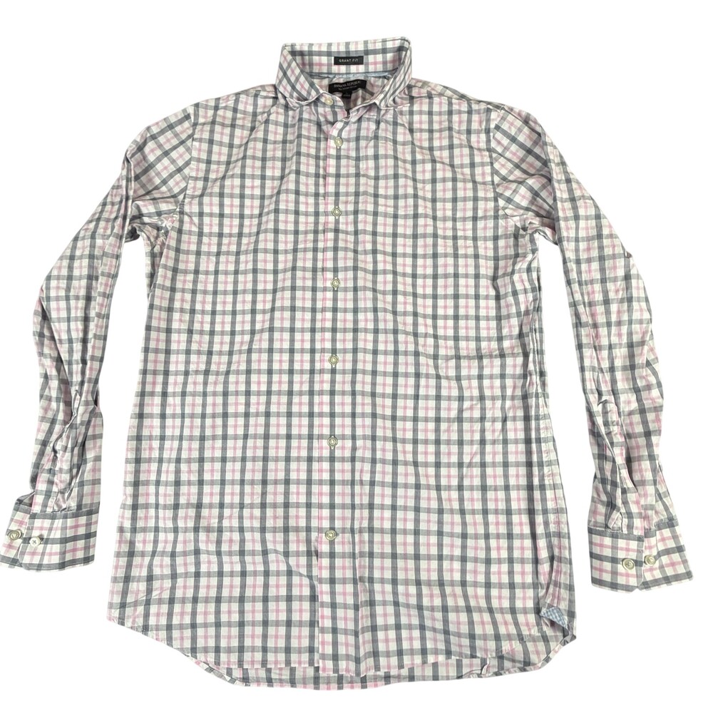 Banana Republic Dress Shirt Mens Large Pink Plaid Grant Fit Slim Long Sleeve